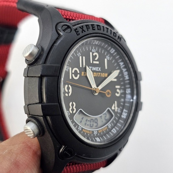 Timex Expedition Analog Digital Men's Watch 40MM NEW Red Nylon Bands NEW Battery - Picture 7 of 16